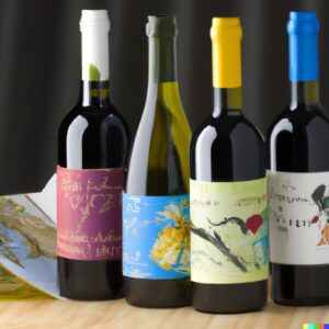 Wine bottles with colorful labels